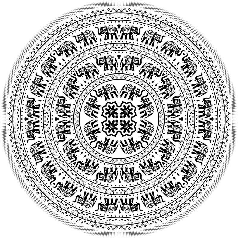 Runder Baumwoll-Wandteppich 72" ELEFANT (schwarz & weiß)