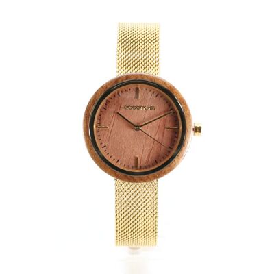 Women's watch in wood and gold steel
