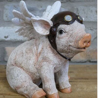 Grande ornamento a forma di maialino angelo volante che indossa cappello da pilota e occhiali, regalo originale per gli amanti dei maiali