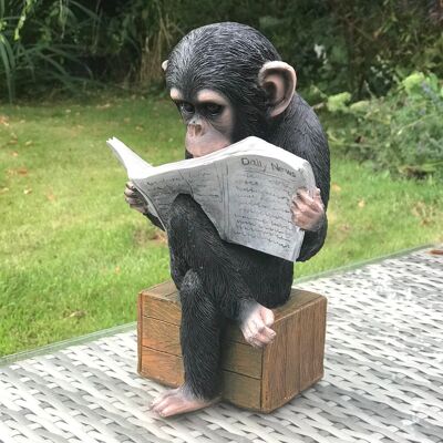Singe lisant les nouvelles, décoration d'intérieur ou de jardin fantaisie