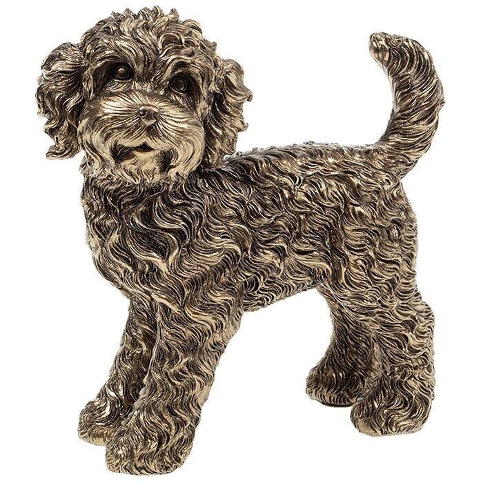 Figura de Cockapoo grande de pie con efecto bronce