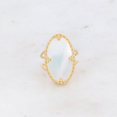 Bague Méli dorée avec pierre nacre blanche ovale