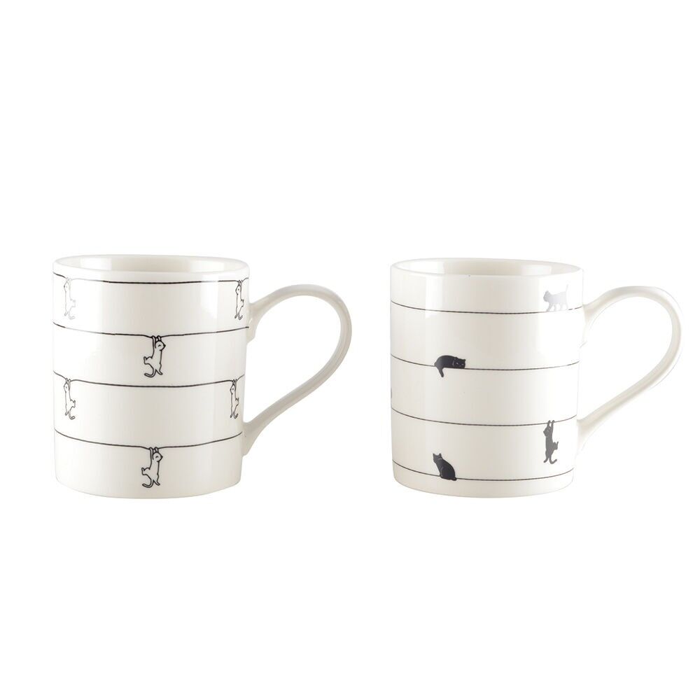 Tasses à thé blanche avec design chat - lot de 2