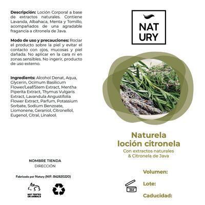 Etichetta adesiva in carta Naturela con lozione alla citronella (confezione da 10 unità)