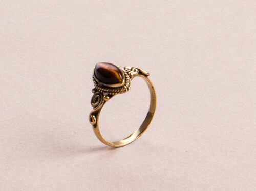 Ovaler Tigerauge Ring Augenring gold handgemacht