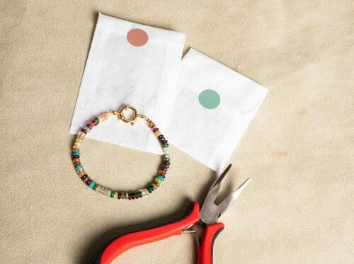 DIY Set: Buntes Perlenarmband aus Edelsteinen mit Federringverschluss in gold oder silber