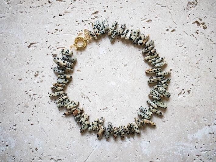 Statement Dalmatiner Jasper Kette vergoldet handgemacht vergoldet chip Nugget