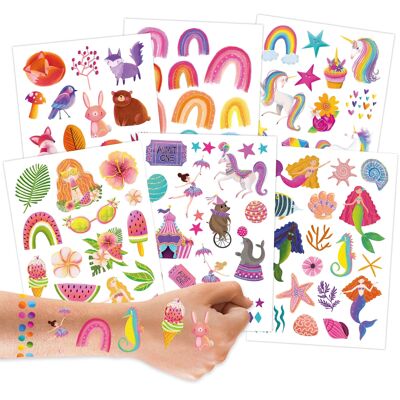 100 metallic tattoos to stick on - skin-friendly children's tattoos unicorn and rainbow - cool designs - as a birthday present or gift idea - vegan - made and tested in Germany