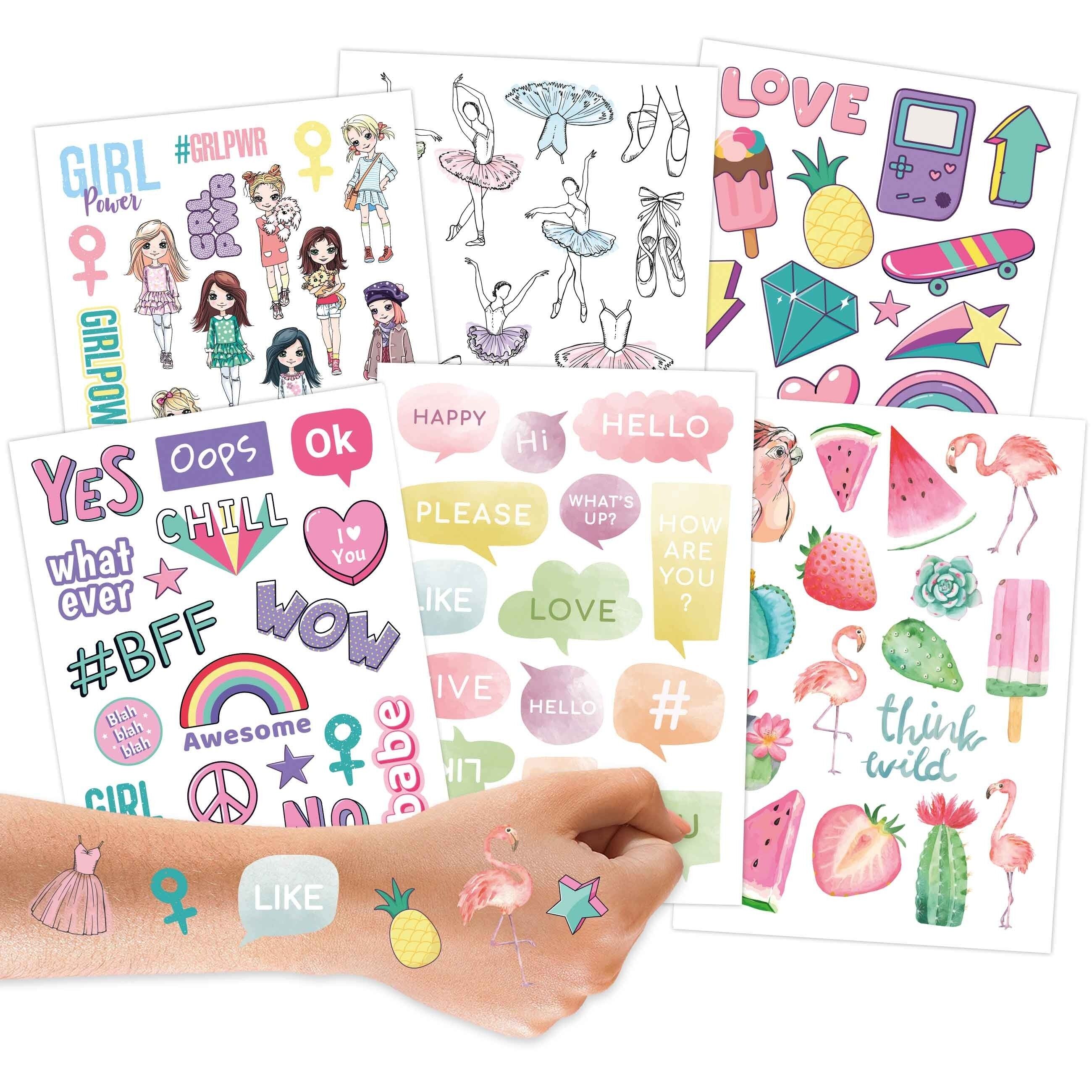 100 tatuaggi metallici da attaccare - tatuaggi per bambini delicati sulla pelle Pop Art - fantastici disegni - come festa di compleanno o idea regalo - vegani - realizzati e testati in Germania