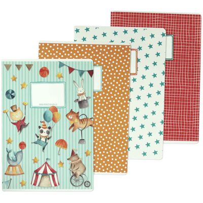 4 high quality exercise books for children DIN A4 | ruled and squared 32 pages - motif circus - for school enrollment for elementary school students - set number 3 - 16 sheets