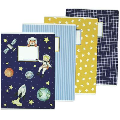 4 high quality exercise books for children DIN A4 | ruled and squared 32 pages - motif astronaut - for school enrollment for elementary school students - set number 5 - 16 sheets