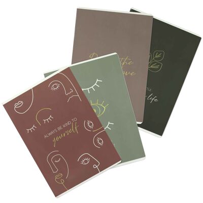 4 high-quality exercise books for young people and adults - DIN A4 | ruled and squared 32 pages - motif Artifical Gold - perfect for university, school and office - set number 8 - 16 sheets