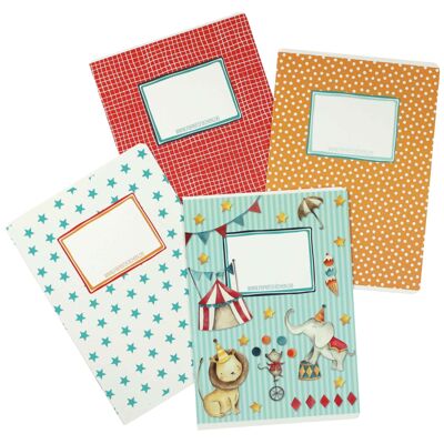 4 high quality exercise books for children DIN A5 | ruled and squared 32 pages - motif circus - for school enrollment for elementary school students - set number 3 - 16 sheets