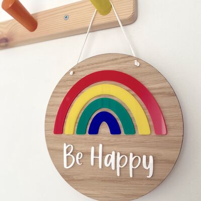 Placa Rainbow Be Happy - negrita