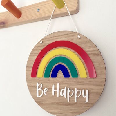 Plaque Rainbow Be Happy - gras