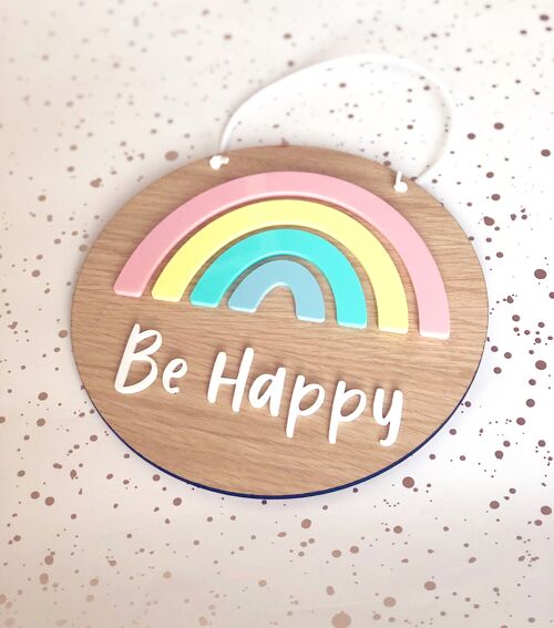 Rainbow Be Happy Plaque - pastel