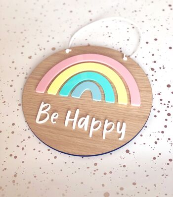 Plaque Rainbow Be Happy - pastel