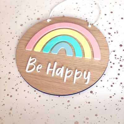 Rainbow Be Happy Plaque - pastel