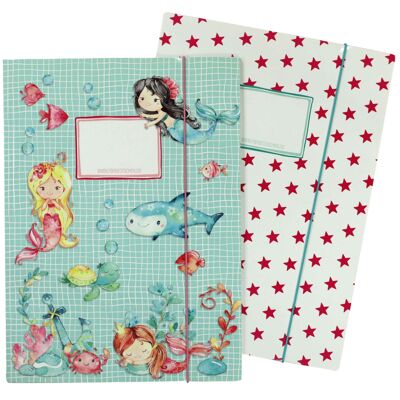 2 high quality school folders for children DIN A4 | Mermaid motif - post folder for primary school children - staple collector - saddle stitcher - set number 1