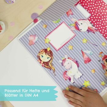 2 classeurs scolaires de haute qualité pour enfants DIN A4 | Motif licorne - dossier postal pour élèves du primaire - collectionneur d'agrafes - piqueuse à cheval - set numéro 2 4