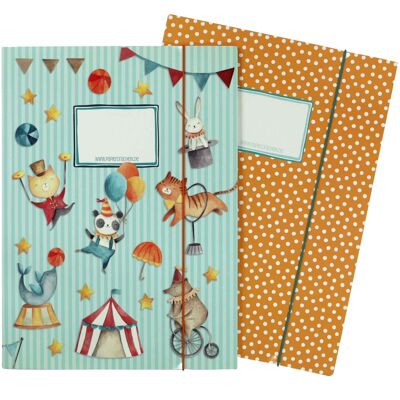 2 high quality school folders for children DIN A4 | Motif circus - post folder for primary school children - staple collector - saddle stitcher - set number 3