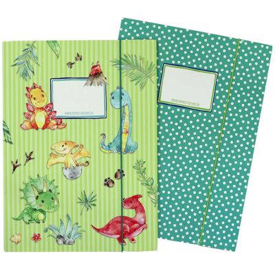 2 high quality school folders for children DIN A4 | Motif Dino - post folder for primary school children - staple collector - saddle stitcher - set number 4