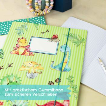 2 classeurs scolaires de haute qualité pour enfants DIN A4 | Motif Dino - dossier postal pour les enfants de l'école primaire - collectionneur d'agrafes - piqueuse à cheval - set numéro 4 3