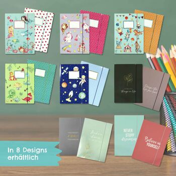 2 classeurs scolaires de haute qualité pour enfants DIN A4 | Motif Dino - dossier postal pour les enfants de l'école primaire - collectionneur d'agrafes - piqueuse à cheval - set numéro 4 5