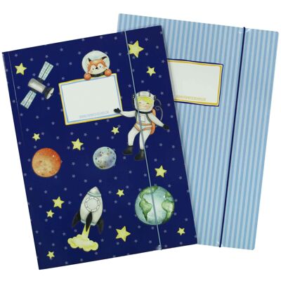 2 cartelle scolastiche di alta qualità per bambini DIN A4 | Motivo astronauta - cartella postale per bambini della scuola primaria - raccoglitore di graffette - cucitrice a sella - set numero 5