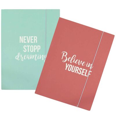 2 carpetas de alta calidad para adolescentes y adultos | A4 | Pastel con motivos / declaraciones - coleccionista de grapas - carpeta de documentos - set número 6