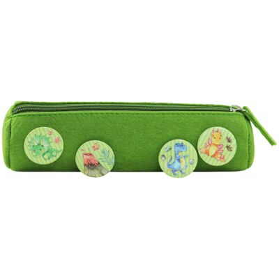 Pencil case with 4 buttons for boys and girls | Felt case in green with dinosaur motif ideal as a gift for school enrollment | School folder set No. 4