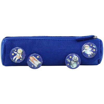 Pencil case with 4 buttons for boys and girls | Felt case in blue with astronaut motif ideal as a gift for school enrollment | School folder set No. 5