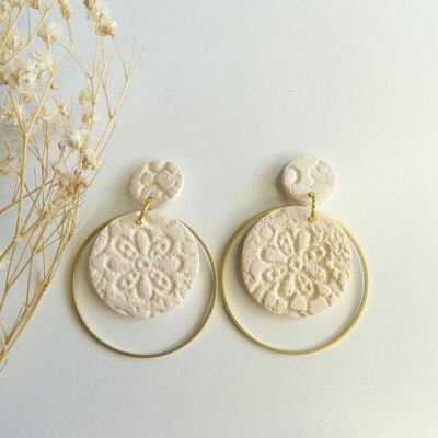 Flower Stamped Earrings (Linen)