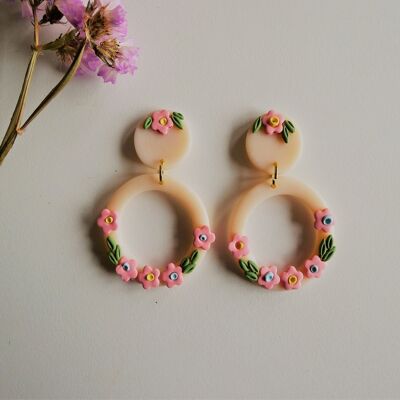 Pretty Floral Statement Earrings (Pink Flowers)