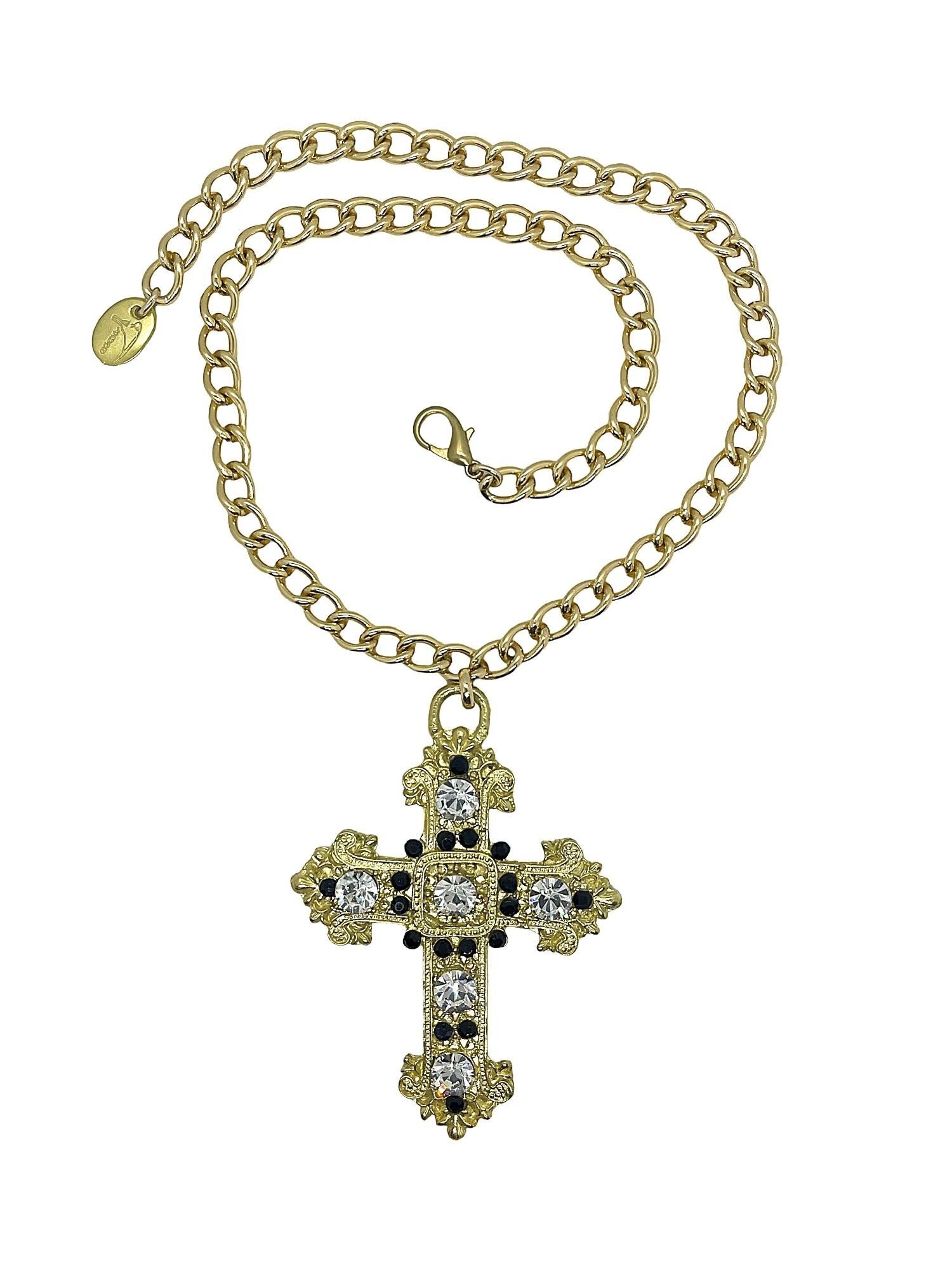 Collana croce con cristalli sw in cristallo e nero su oro