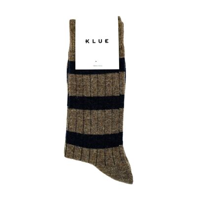 Calcetines de lana merino KLUE con rayas | Marrón y negro