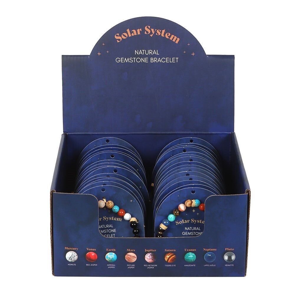 Set di 30 braccialetti con pietre preziose del sistema solare in esposizione