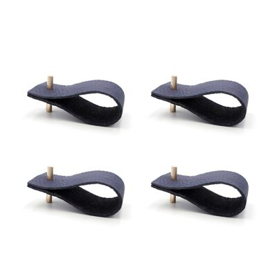 Napkin rings, set of 4, navy blue natural leather