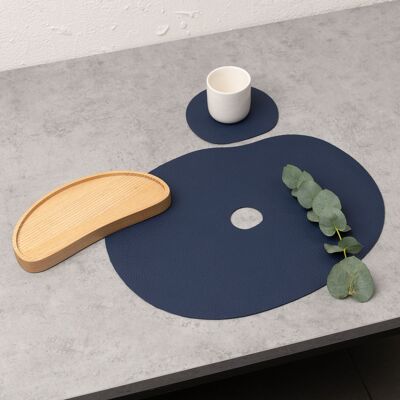 Leather placemat and coaster, navy blue MILLSTONES