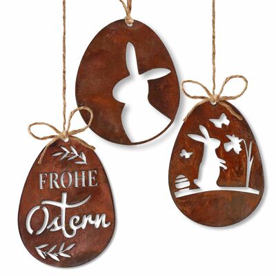 Kit de décoration d'œufs de Pâques patinés 'Joyeuses Pâques' à suspendre | Décoration à suspendre de Pâques en métal - qualité supérieure faite à la main
