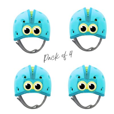 SafeheadBABY® copricapo morbido per neonati dai 7 ai 24 mesi che imparano a camminare - (confezione da 4) - Gufo blu verde