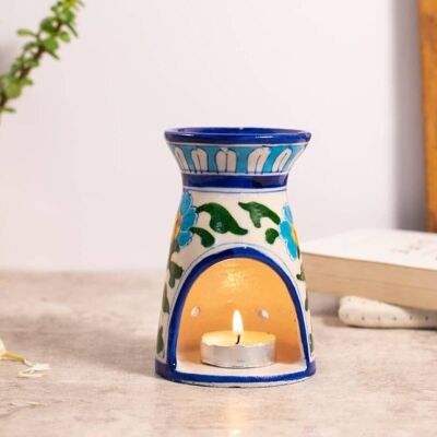 Blue Pottery Oil Burner - Floral Design