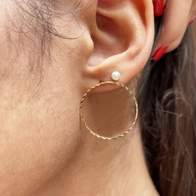 Große Ohrringe mit gravierten Kreisen vergoldet
