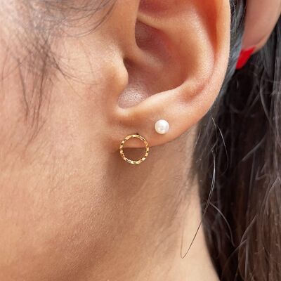 Small round engraved gold plated earrings