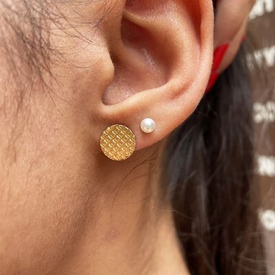 Gold plated puck earrings