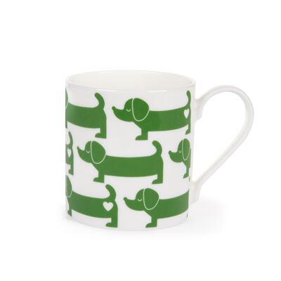 Taza de porcelana perro salchicha / verde