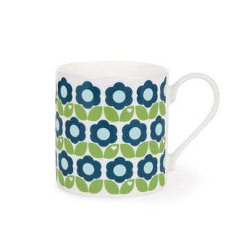 Mug en porcelaine fleurs - bleu-vert 1