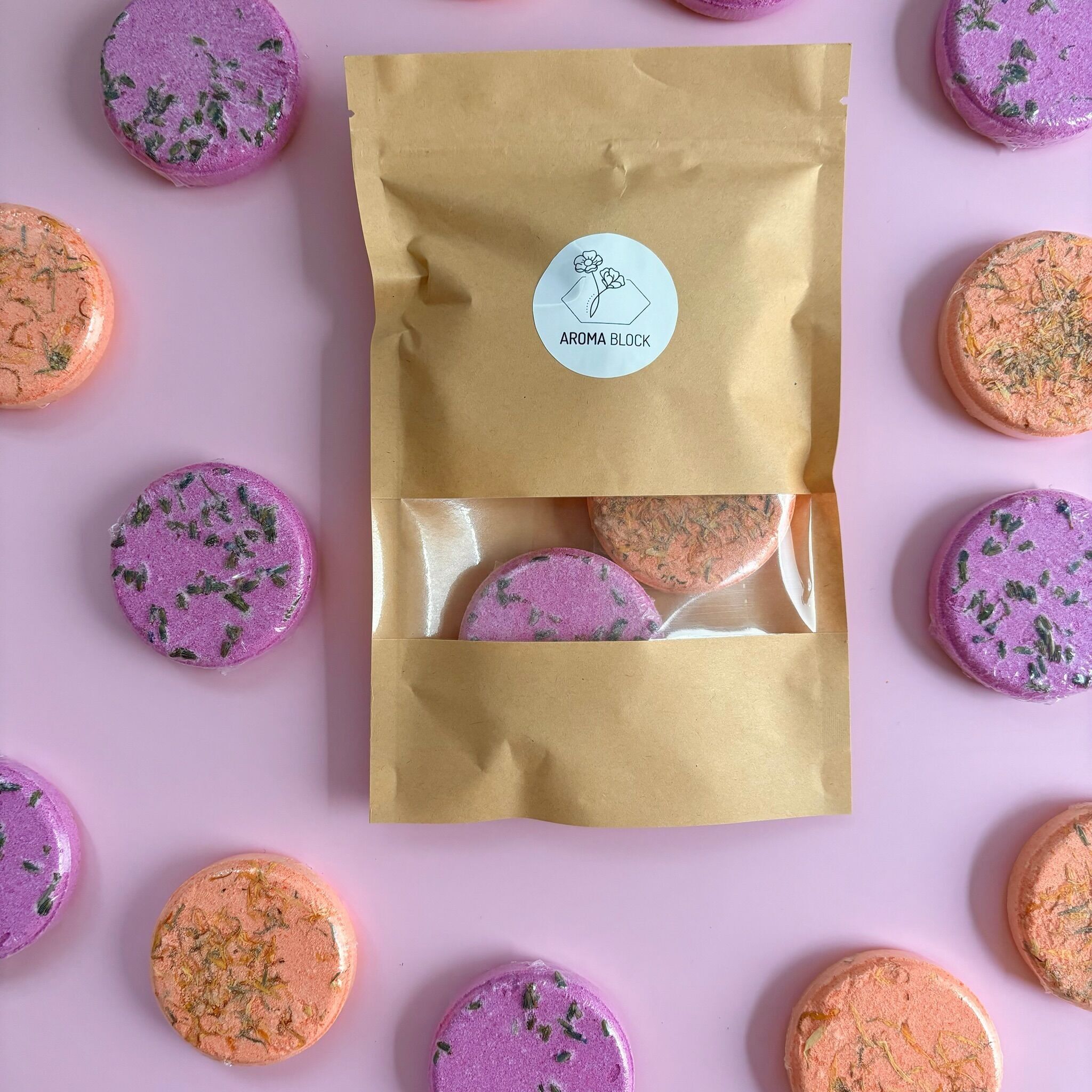 Bombe da doccia profumate alla lavanda e mandarino - Bombe da doccia aromaterapiche con oli essenziali (confezione da 4)