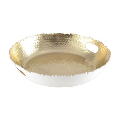 Vassoio rotondo in oro bianco e martellato 33x33x5.5 cm
