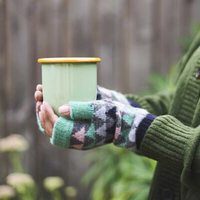 WRIST WARMERS -lambswool - triangles - grey/mint